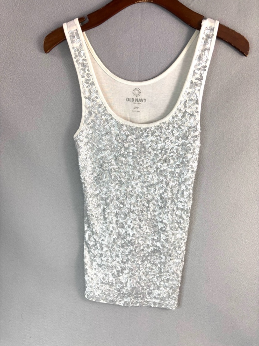 Old Navy S Dressy Casual Silver Sequin Scoop Neck Tank